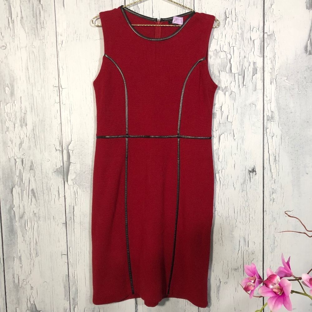 Talbots Red Knit Sleeveless Dress w/Black Trim L
